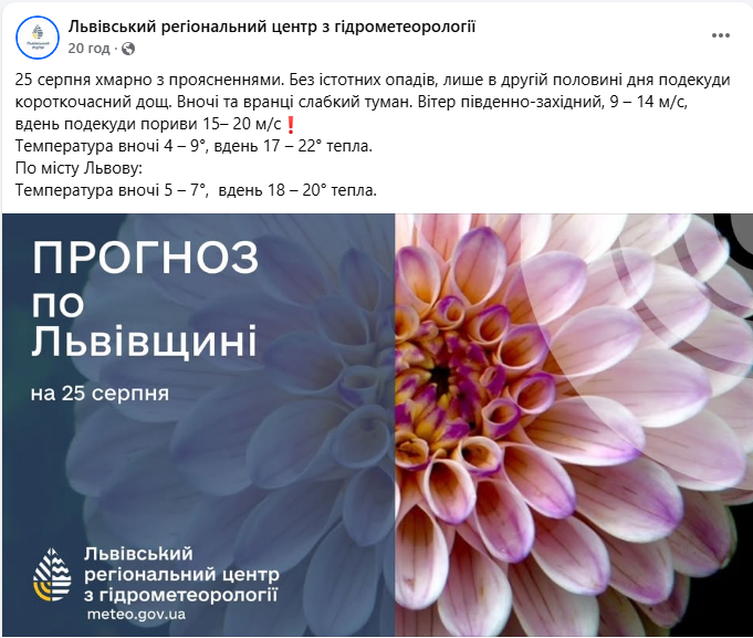 Погода у Львові сьогодні 25 серпня встановила новий температурний рекорд - похолодання 4