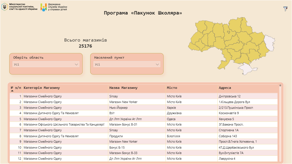Програма Пакунок школяра - з’явилася онлайн-мапа магазинів, які беруть учать у програмі 2