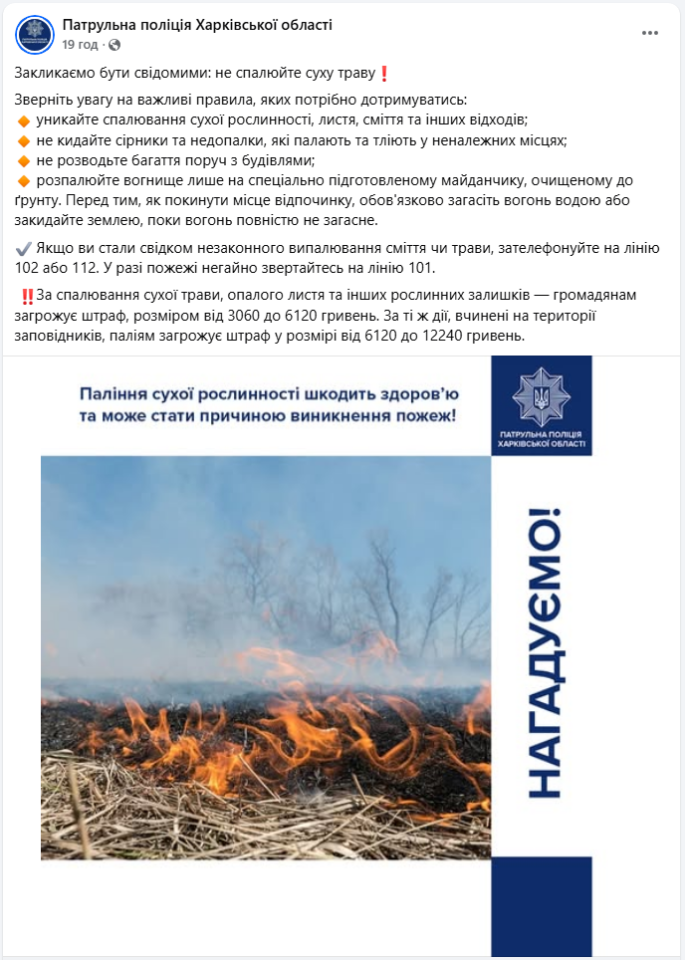 Спалювання сухої трави, листя, рослинності або сміття в Україні заборонене - який штраф, покарання 2
