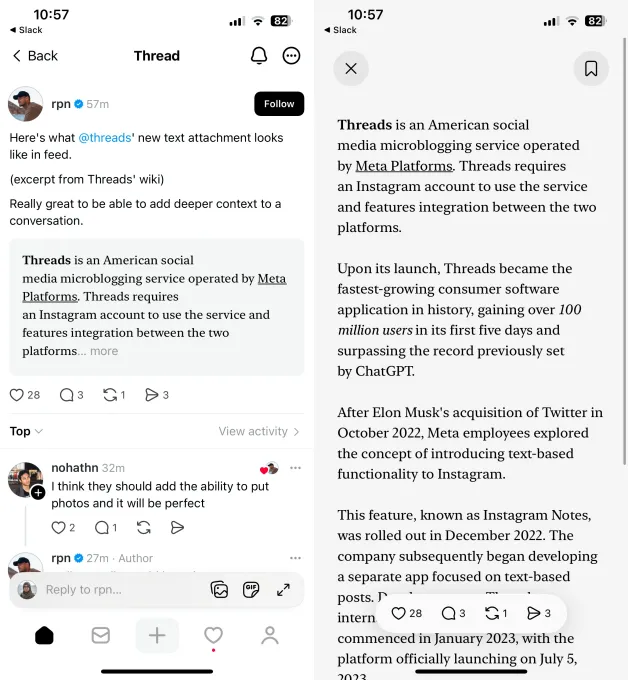 Threads тестує публікацію довгих текстів 2