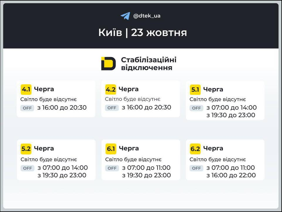 Графік відключення світла у Києві й Дніпропетровській області сьогодні оновили - де і коли не буде 3