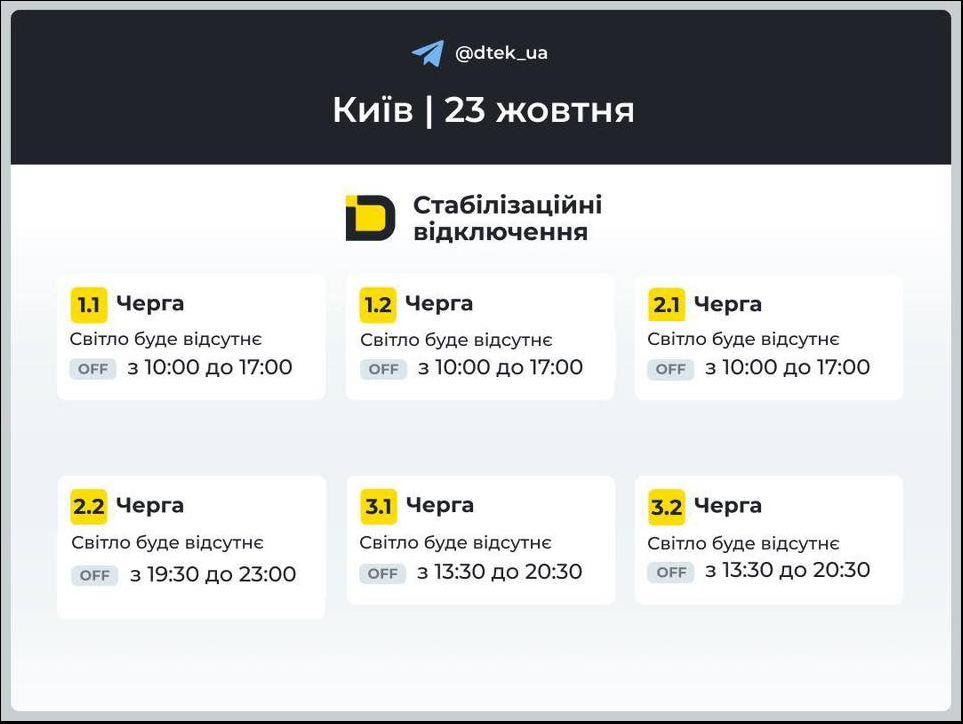 Графік відключення світла у Києві й Дніпропетровській області сьогодні оновили - де і коли не буде 2