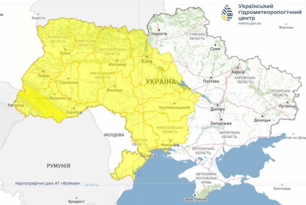 Майже вся Україна "пожовтіла" через негоду: синоптики попереджають про небезпеку (карта) 2 фот