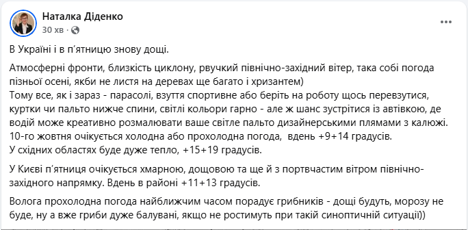 Погода в Києві і Україні завтра 9 жовтня буде з дощами і теплом на сході - прогноз, Діденко 3