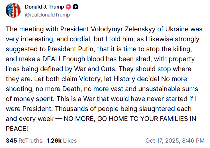 Трамп заявив про важливість Україні та Росії завершити війну й оголосити про перемогу 2