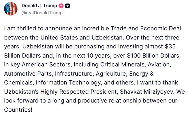 США та Узбекистан уклали торговельно-економічну угоду США та Узбекистан уклали торговельно-економічну угоду 2