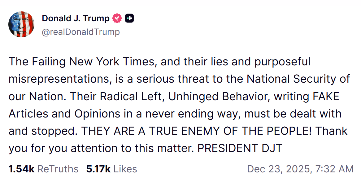 Трамп погрожує The New York Times - він назвав газету загрозою національній безпеці 2