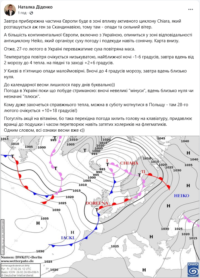 Без опадів, але з сюрпризами: яку погоду принесе завтра в Україну антициклон Heiko 2