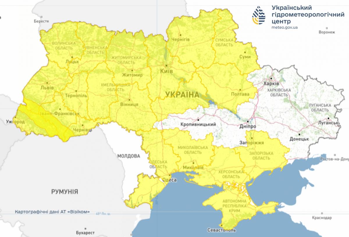 Україну накриє потужна негода: на два дні оголошено жовту небезпеку (карта)