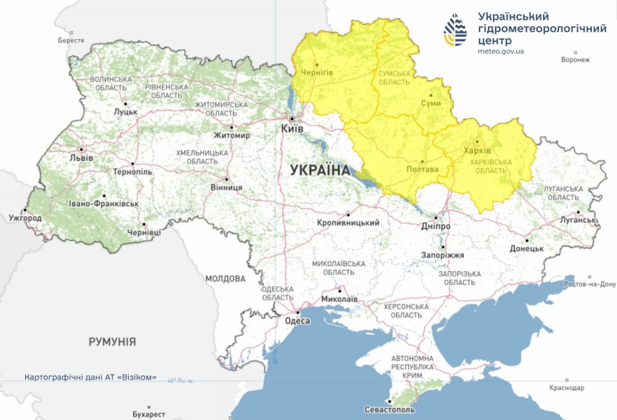 Укргідрометцентр виступив з попередженням: чотири області опинилися під загрозою (карта) 2 Укргідрометцентр оголосив попередження: у небезпеці чотири області (карта)