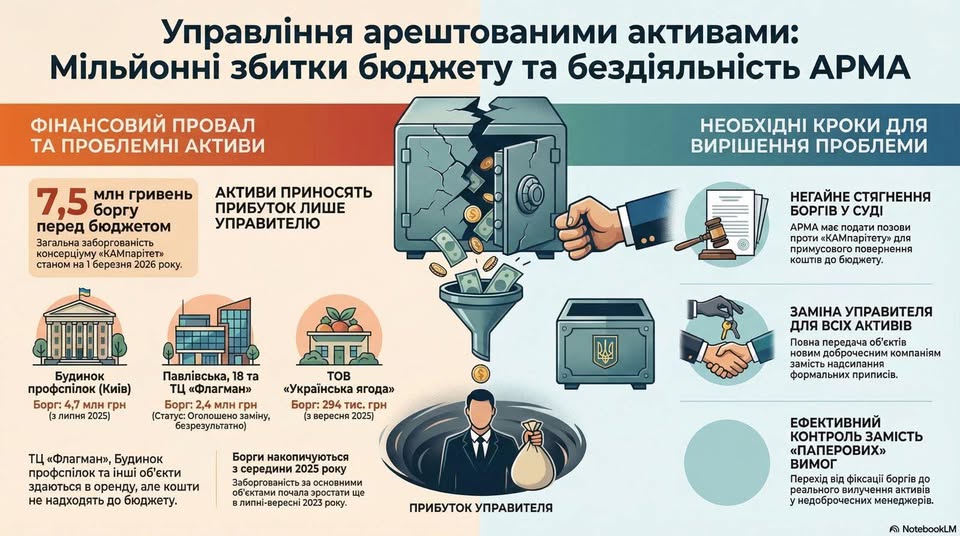 КАМпарітет має заборгованість у розмірі 7,5 мільйона за послуги з управління активами, проте АРМА не вживає жодних заходів. 2