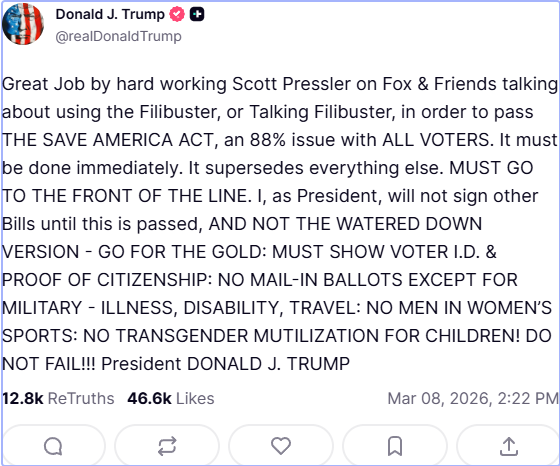 Законопроект Save America Act - Трамп чинить тиск на Конгрес - новини міжнародної політики. 2