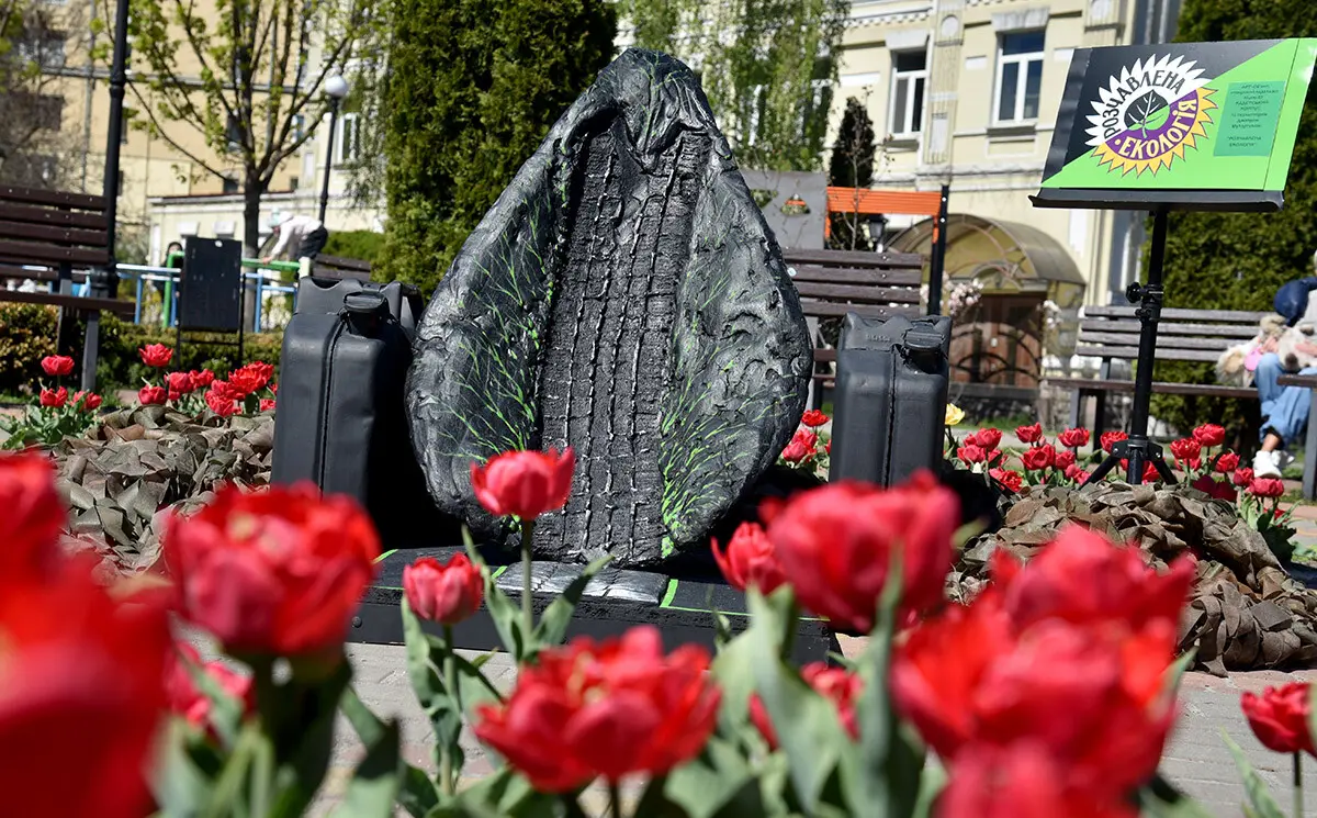 Чорний листок як символ забруднення: у столиці матеріалізували викиди двох каністр пального - фото 1