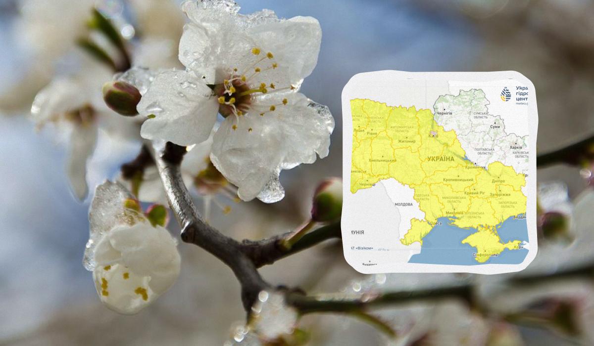 Сьогодні вночі Україну охоплять небезпечні заморозки: яким регіонам слід бути готовими (карта) 1 Небезпечні заморозки атакують Україну сьогодні вночі: яким областям приготуватись (карта)