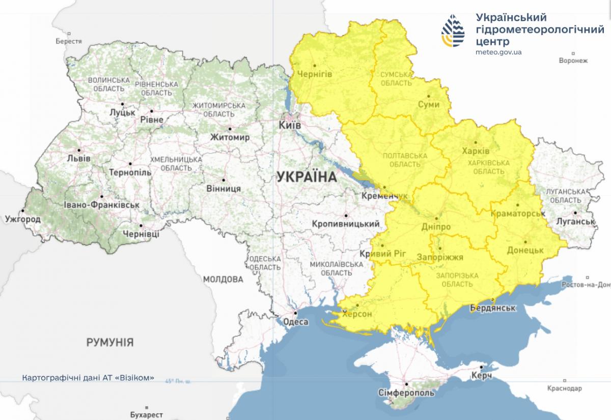 Укргідрометцентр інформує про погіршення погодних умов: які регіони опиняться під впливом негоди (карта) 2 Укргідрометцентр попереджає про негоду: яким областям дістанеться (карта)